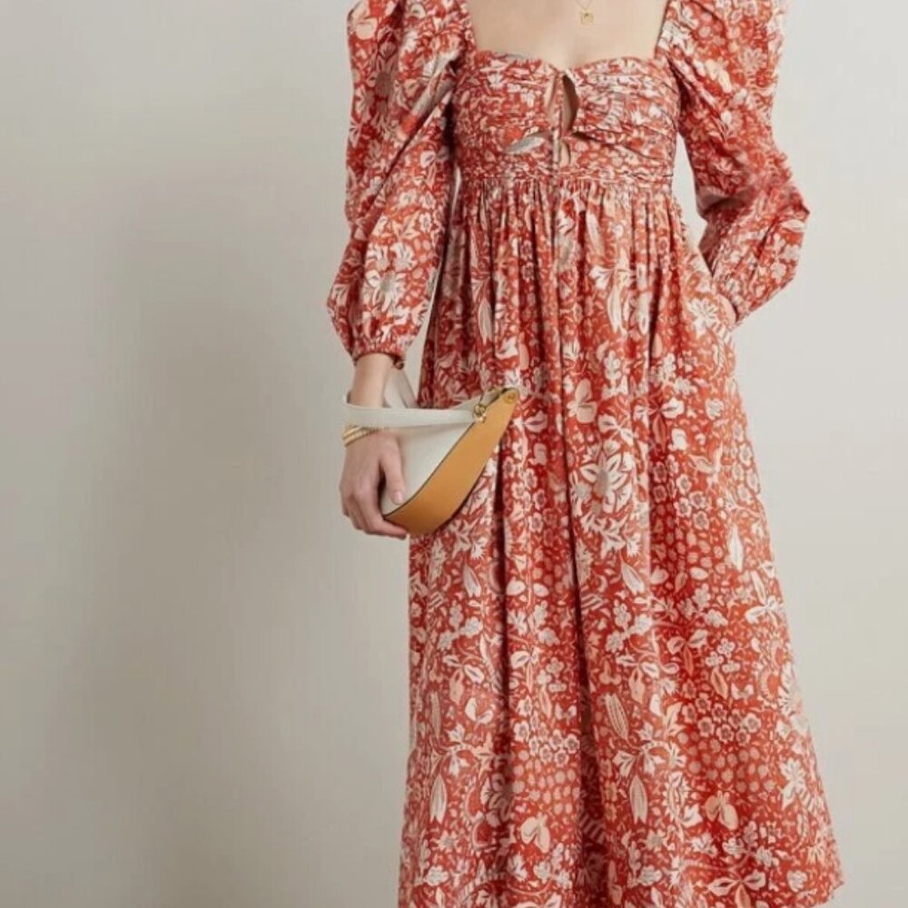 NWOT ULLA JOHNSON Alessa Midi Dress in Orange Blossom M $590 - Picture 4 of 8